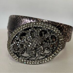 Orciani Snake Skin Belt Rhinestone Crystal Buckle Italy 90